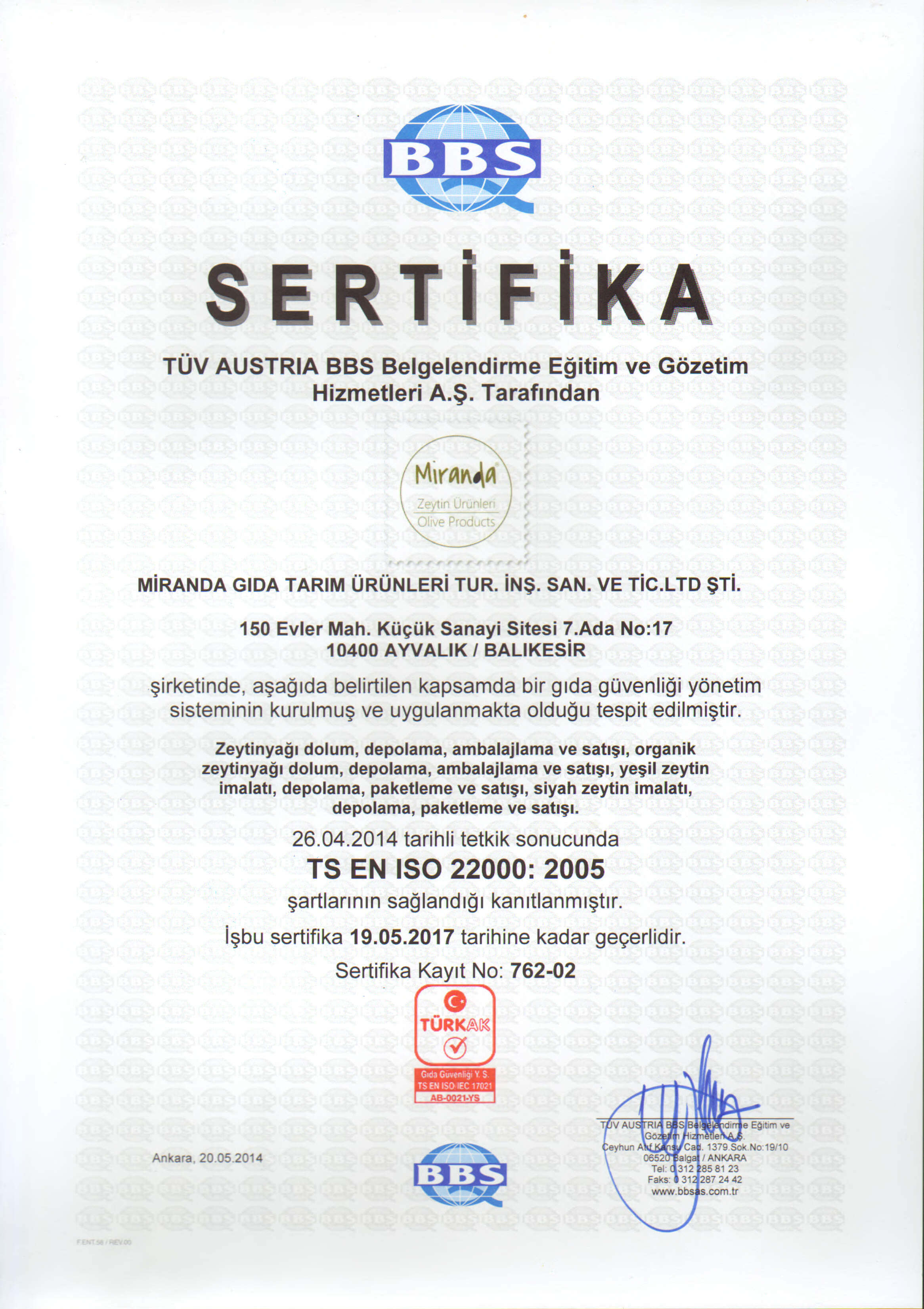 sertifika 22000 tr - Miranda Olive